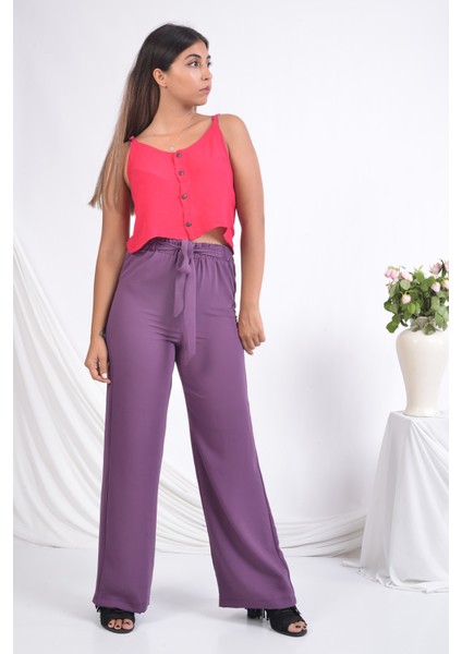 Bayan Beli Lastikli Bol Paça Yazlık Pantolon