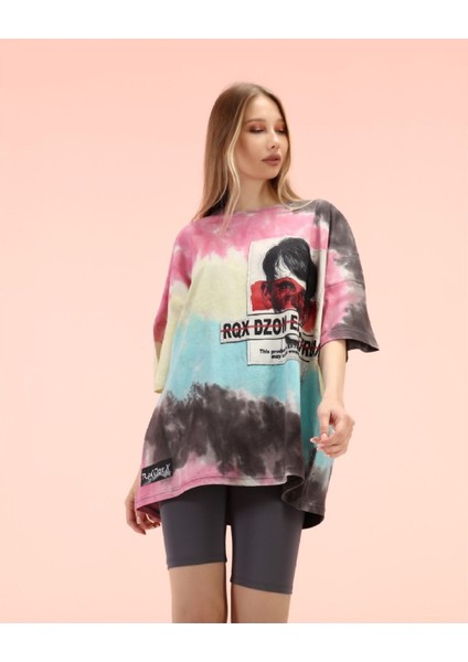 R-5209 Oversize Patch 'lı Batik T-Shirt