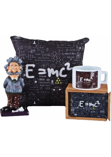 Einstein Biblo Puf Yastık Einstein Kutulu Kupa Hediye Seti