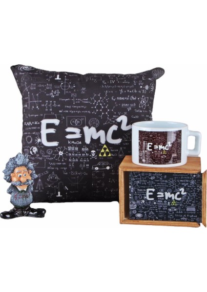 Einstein Biblo Puf Yastık Einstein Kutulu Kupa Hediye Seti