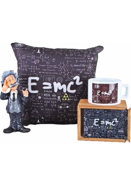 Einstein Biblo Puf Yastık Einstein Kutulu Kupa Hediye Seti