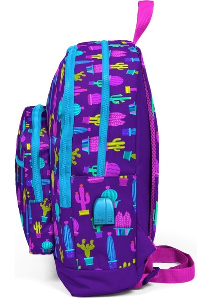 Kids Kaktüs Desenli Usb + Aux Soketli Dört Gözlü İlkokul Çantası fiyatları