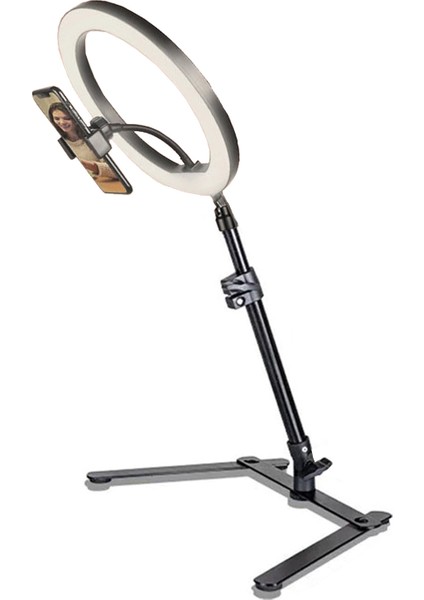 Ürün Çekim Standı 26 cm Youtube Instagram Tiktok Selfie LED Halka Işık + 46 cm Tripod + Bluetooth Kumanda - AL2663