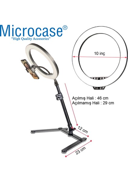 Ürün Çekim Standı 26 cm Youtube Instagram Tiktok Selfie LED Halka Işık + 46 cm Tripod + Bluetooth Kumanda - AL2663