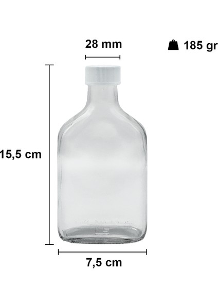200 cc Cold Brew Şeffaf 200 ml Sızdırmaz Beyaz Plastik Kapaklı Yassı Cam Şişe (Soğuk Kahve) 1 Adet