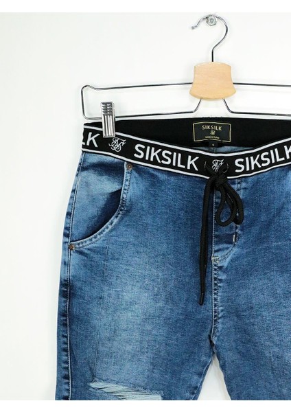 Elastic Erkek Kot Şort Mavi