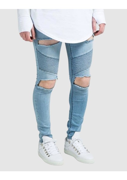 Extreme Biker Mavi Erkek Kot Pantolon