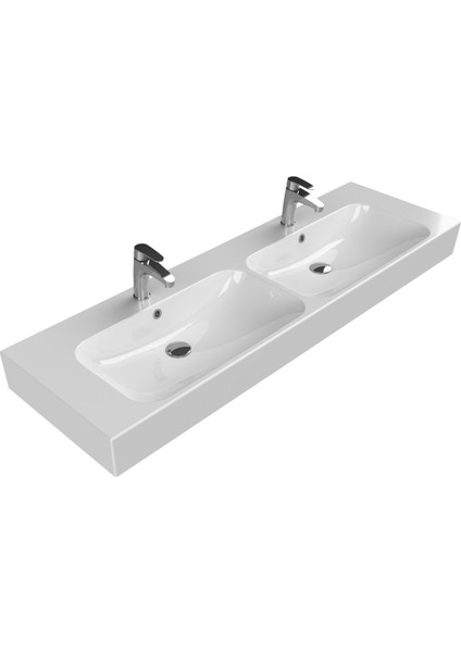 Seramik Cerastyle Pinto 150CM Çift Hazneli Etajerli Lavabo