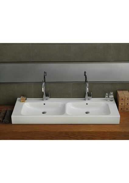 Seramik Cerastyle Pinto 150CM Çift Hazneli Etajerli Lavabo fırsatları