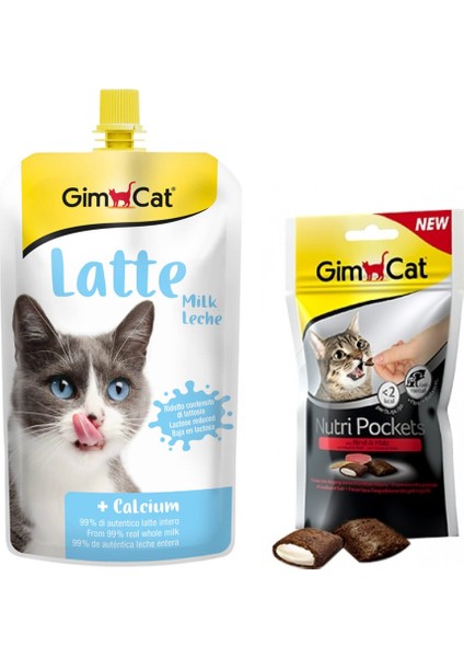 Milk Latte Sıvı Kedi Sütü 200 ml + Nutri Pockets Biftekli Kedi Ödülü 60 gr ARDA033
