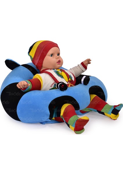 Bebek Oturma Destek Minderi - Bebek Koltuğu - Büyük Bebek Oturağı Mavi Siyah