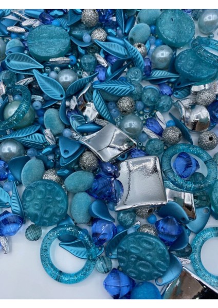 Bileklik,kolye,anahtarlık,takı Yapımı Için Mavi Renk Karışık Plastik Boncuk (250 Gram)