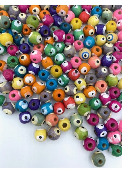 10MM Karışık Renkli Ahşap Tahta Nazar Boncuğu (50GR, ~300 Adet) fiyatları