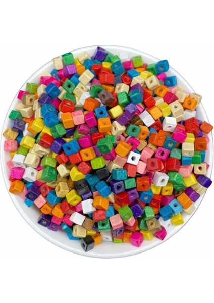 5mm Karışık Renkli Küp Tahta Ahşap Boncuk (50GR,~650 Adet Boncuk) fiyatları