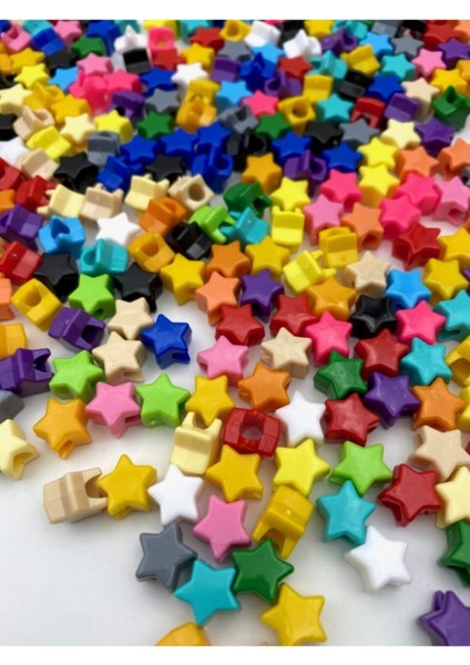 Geniş Delikli Karışık Renkli Plastik Yıldız Model Boncuk,takı,aksesuar Boncuğu (50GR,~100 Adet) fiyatları