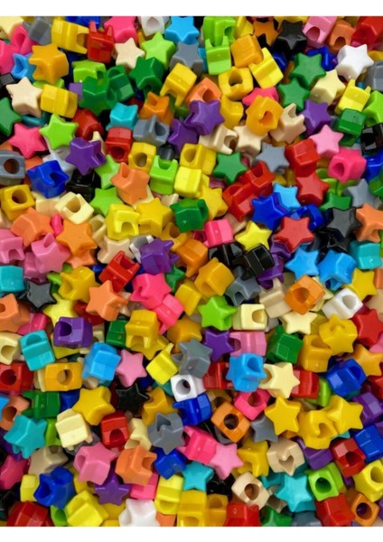 Geniş Delikli Karışık Renkli Plastik Yıldız Model Boncuk,takı,aksesuar Boncuğu (50GR,~100 Adet) modelleri