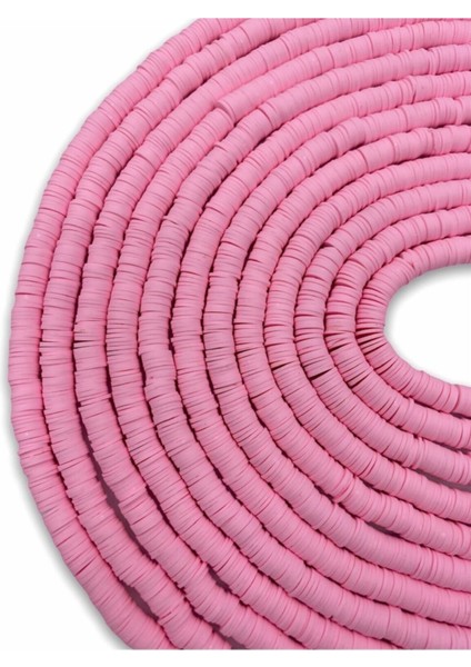 8mm Açık Pembe Renk Polimer Kil Fimo Boncuk DIZISI,40CM Hamur Boncuk Fimo Dizi