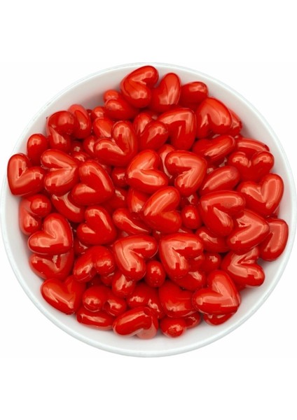 16MM Kırmızı Renk Kalp Model Plastik Boncuk,hobi Takı Yapım Boncuğu (25GR,~20 Adet)