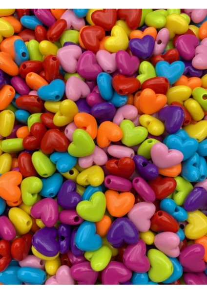 25GR Karışık Renkli Plastik 14MM Kalp Model Boncuk,hobi Takı Yapım Boncuğu ( 25GR,~40 Adet) modelleri