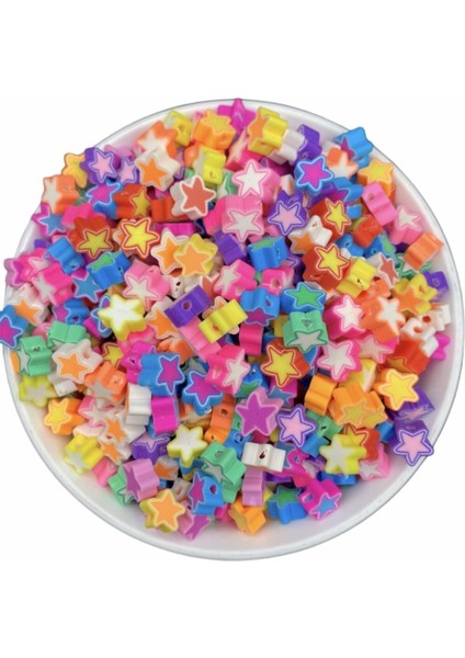 50 Adet Polimer Kil Fimo Karışık Renkli Yıldız,denizyıldızı Boncuk,takı Yapımı