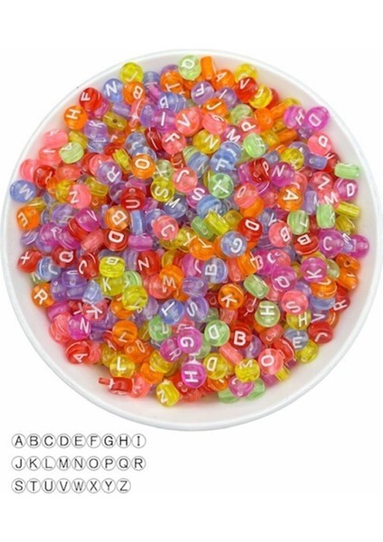 50GR Harf Boncuk, 4X7MM Karışık Renkli Şeffaf Yassı Harf Boncuk ( 50GR,~375 Adet)