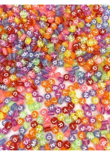 50GR Harf Boncuk, 4X7MM Karışık Renkli Şeffaf Yassı Harf Boncuk ( 50GR,~375 Adet)