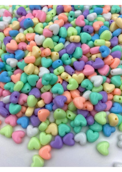 25GR 10MM Pastel Karışık Renkli Plastik Kalp Model Boncuk ,takı Yapım Boncuğu (25GR,~60 Adet) fiyatları