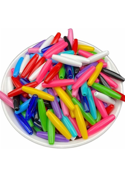 Karışık Renkli Plastik Çubuk , Arpa Model Boncuk,takı,aksesuar Boncuğu (50GR,~80 Adet)
