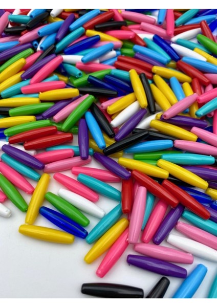 Karışık Renkli Plastik Çubuk , Arpa Model Boncuk,takı,aksesuar Boncuğu (50GR,~80 Adet) fiyatları