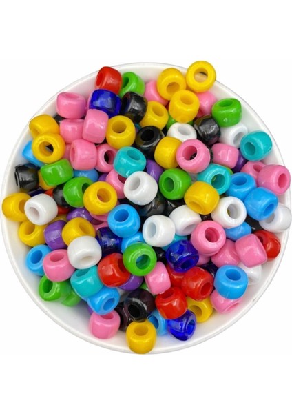 Geniş Delikli 11X8 mm Karışık Renkli Plastik Yassı Silindir Model Boncuk (50GR,~80 Adet)