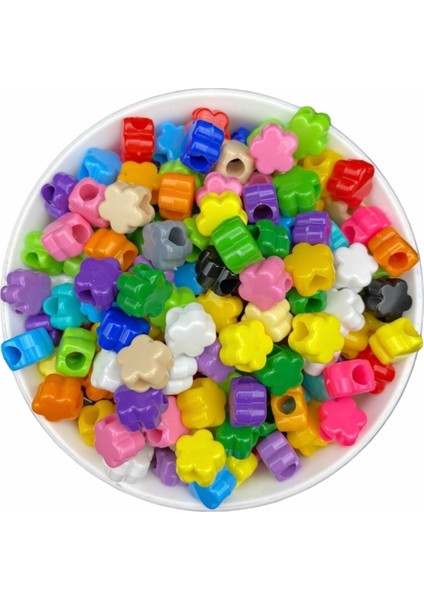 Geniş Delikli Karışık Renkli Plastik Yonca,papatya Model Boncuk,takı,aksesuar BONCUĞU(50GR,~80 Adet)