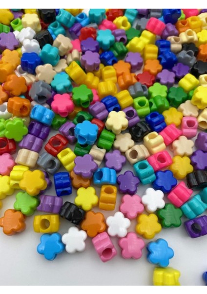 Geniş Delikli Karışık Renkli Plastik Yonca,papatya Model Boncuk,takı,aksesuar BONCUĞU(50GR,~80 Adet) fiyatları