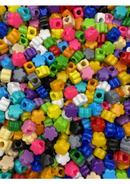 Geniş Delikli Karışık Renkli Plastik Yonca,papatya Model Boncuk,takı,aksesuar BONCUĞU(50GR,~80 Adet) modelleri