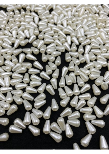 6X10MM Krem Renk Plastik Damla Model Inci Boncuk ,inci Takı Aksesuar Boncuğu ( 50 Gr, ~250 Adet)
