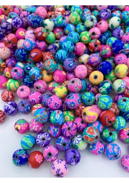 10MM Karışık Çiçek Desenli Yuvarlak Top Model Polimer Kil Fimo Boncuk (25 Adet) fiyatları