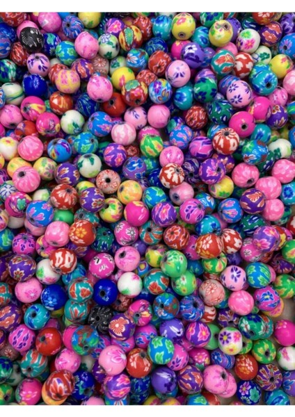 10MM Karışık Çiçek Desenli Yuvarlak Top Model Polimer Kil Fimo Boncuk (25 Adet) modelleri