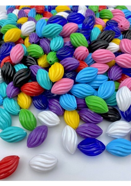 Karışık Renkli Plastik Burgulu Badem Model Boncuk, Takı,aksesuar Boncuğu ( (100GR,~60 Adet) fiyatları