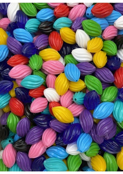 Karışık Renkli Plastik Burgulu Badem Model Boncuk, Takı,aksesuar Boncuğu ( (100GR,~60 Adet) modelleri