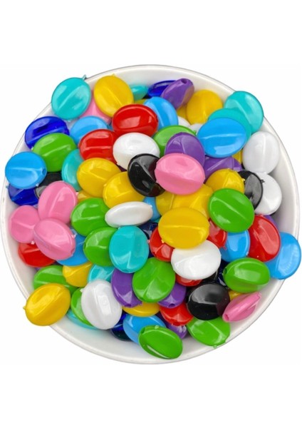 Karışık Renkli Plastik Yassı Badem Model Boncuk, Takı,aksesuar Boncuğu ( (50GR,~60 Adet)