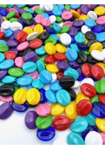 Karışık Renkli Plastik Yassı Badem Model Boncuk, Takı,aksesuar Boncuğu ( (50GR,~60 Adet) modelleri