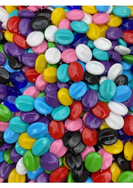 Karışık Renkli Plastik Yassı Badem Model Boncuk, Takı,aksesuar Boncuğu ( (50GR,~60 Adet) fırsatları
