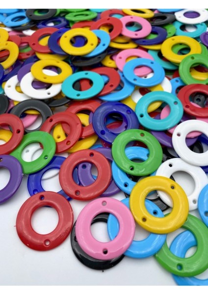Çift Delikli Karışık Renkli Plastik Yassı Halka Boncuk (100GR,~60 Adet) fiyatları