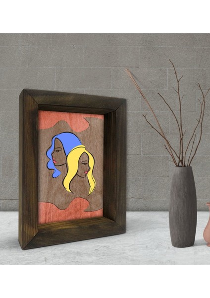 Gift Woman Line Tasarımlı Dekoratif Doğal Masif Ahşap Çerçeve 15X20CM-3