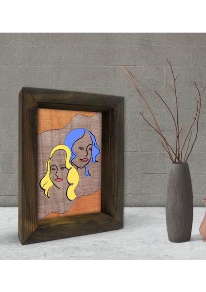 Gift Woman Line Tasarımlı Dekoratif Doğal Masif Ahşap Çerçeve 15X20CM-2