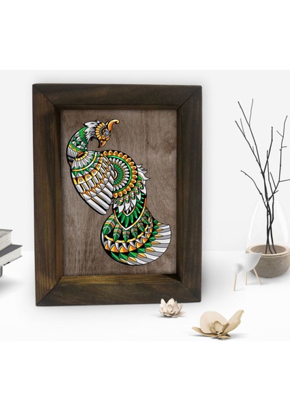 Gift Tavus Kuşu Tasarımlı Dekoratif Doğal Masif Ahşap Çerçeve 15X20CM-1 fiyatları