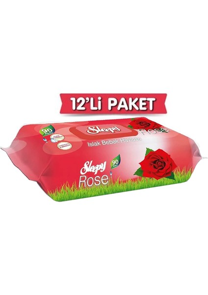 Gül Kokulu Islak Havlu 90 Yaprak x 12 Adet
