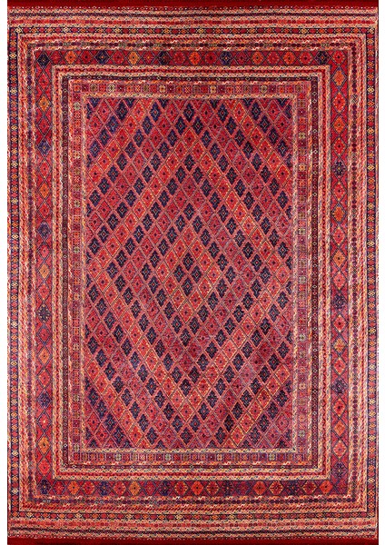 USSO Etnik Kırmızı Renk Yıkanabilir Halı HLN035