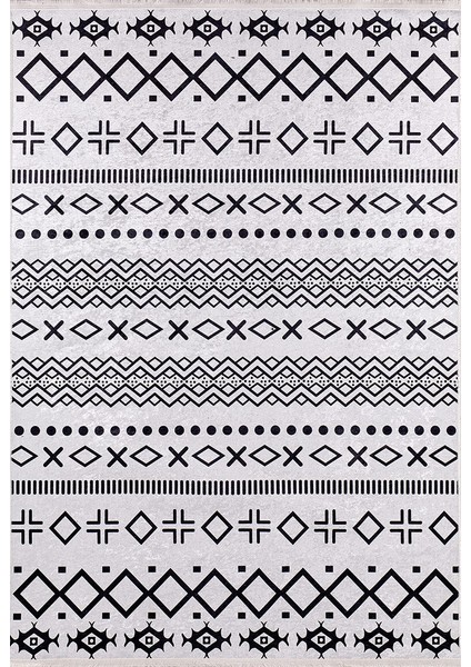 Bohem Gri Renk Siyah Detaylı Yıkanabilir Halı HLN610 fiyatları