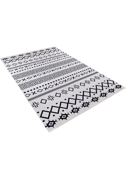 Bohem Gri Renk Siyah Detaylı Yıkanabilir Halı HLN610 modelleri