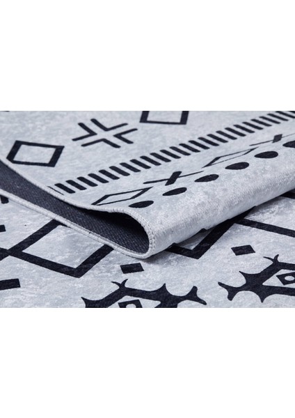Bohem Gri Renk Siyah Detaylı Yıkanabilir Halı HLN610 fırsatları